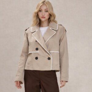 NWT Bagatelle Collection Beige Lace Accent  Button Blazer Jacket, Large